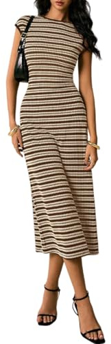 JYIXXZX Vestito Donna Estivo Abito Casual Maniche Corte Scollo Rotondo Abito Midi a Righe Aderente Elegante Vestito Lungo T-Shirt per Spiaggia Vacanze Mare