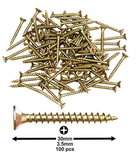 Holzbauschraube Edelstahl verzinkt Holzschraube 100 St.3,5x30mm kurz Senkkopf Pozidrive Vollgewinde Spanplattenschraube Holzbauschraube Torx für Holz Fenster Türen Möbel Kreuzschlitzschraube