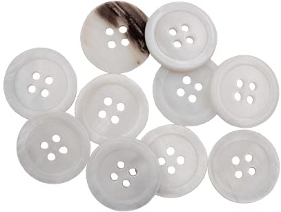 10 Stück Weiss Schimmernde echt Perlmuttknöpfe, 4 Loch aus europäischer Fertigung, flach mit leicht erhöhtem Rand in 4 Größen erhältlich Perlmutt (15mm)