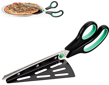 Relaxdays 10 x Pizzaschere mit Pizzaheber, Edelstahl Küchenschere, spülmaschinenfester Pizzaschneider, schwarz-grün