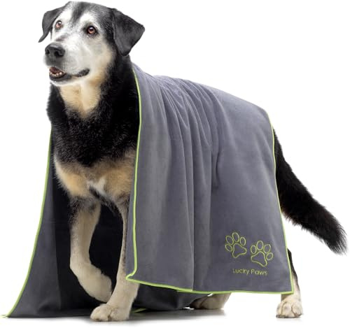 Lucky Paws® Asciugamano per cani UK – Asciugamani per cani extra large 140 x 70 cm – Super assorbente, lussuosamente morbido, ad asciugatura rapida per cani – Asciugamano per cani in microfibra