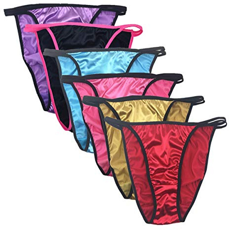 Colorful Star 6 Pack Women's Sexy Satin String Bikini Underwear Shine Smooth Underwear (XXXL)
