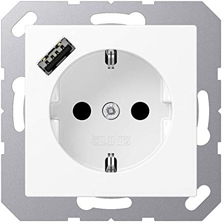 Jung A1520-18AWWM SCHUKO-Steckdose mit USB Typ A (2/3A) Quick Charge mit erhöhtem Berührungsschutz (Thermoplast bruchsicher) Schneeweiß Matt Serie A