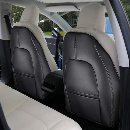 BASENOR 2025 2026 Upgrade Tesla Model Y Model 3 S X Rücksitze Trittschutz Rücksitz Trittmatten für Kinder Extra Organizer Pocket Resistant Wasserdicht Kratzfest Resistance Protection 2er-Set Schwarz