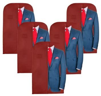 Wedcova Suit Covers for Men | Hanging Garment Bags | Travel Blazer & Jacket Bag | Clothes Storage Cover with Zipper | Suits Carrier Moth Proof Protector | 60 x 100cm (24'' x 40'') | Pack of 5 | Maroon