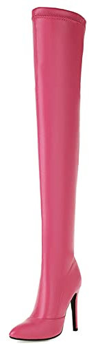 CHICMARK Tacchi a spillo sexy da donna, sopra il ginocchio, con cerniera e punta a punta, Fucsia, 40 EU