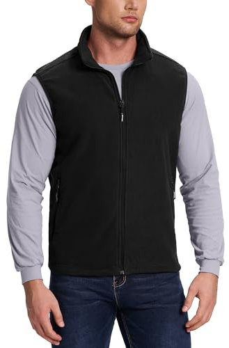 Outdoor Ventures Men's Full-Zip Polar Fleece Gilets Lightweight Outerwear Vest Warm Body Warmer Sleeveless Jacket for Hiking, Golf, Running (Black, XL)