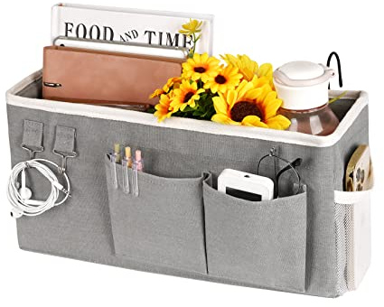 Fittoway Betttasche Bett Organizer Hängetasche Hochbett Aufbewahrungstasche für Buch, Magazin, Spielzeug, Handy, Kopfhörer (Grau)