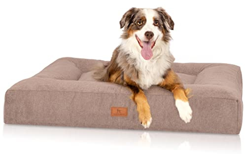 Knuffelwuff orthopädisches Hundebett aus kuscheligem Velours mit Handwebcharakter Sofia 100 x 80cm Beige - Abnehmbarer Bezug - waschbar - für große, mittelgroße und kleine Hunde