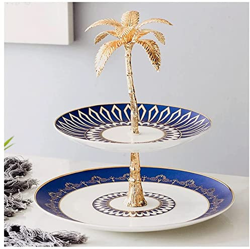 HALAHAI Fruit Bowl Fruit Racks 2 Tier Ceramic Cake Stand Fruit Dessert Afternoon Tea Cake Stand for Home Living Room Wedding Birthday Party Cupcake Dessert Holder Fruit Baskets Fruit Bowls
