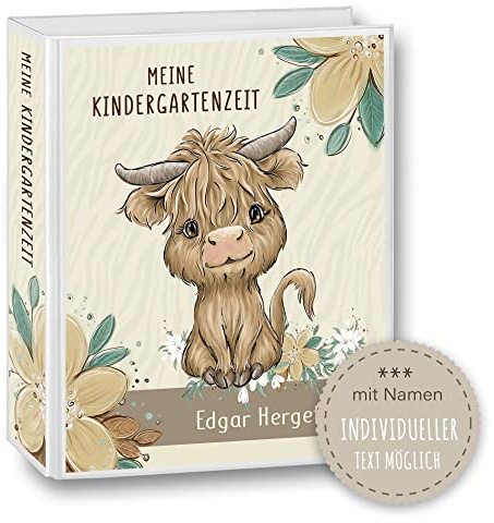 Kindergarten Ordner personalisiert mit Namen und Wunschtext Buffali Büffel A4 - Meine Kindergartenzeit Kindergartenordner Portfolioordner Sammelordner Junge Mädchen