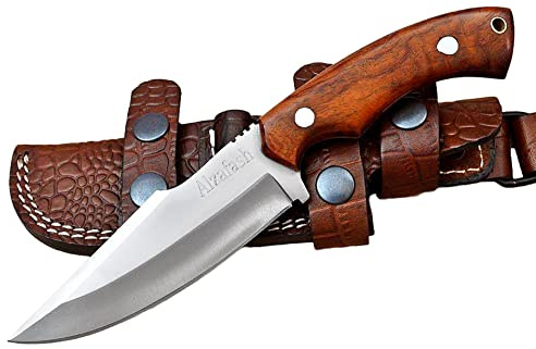 ALZAFASH Bushcraft knife, Hunting Knife with Sheath, Belt Knife with Rosewood Handle, High Carbon Steel Blade Knife (Beast)