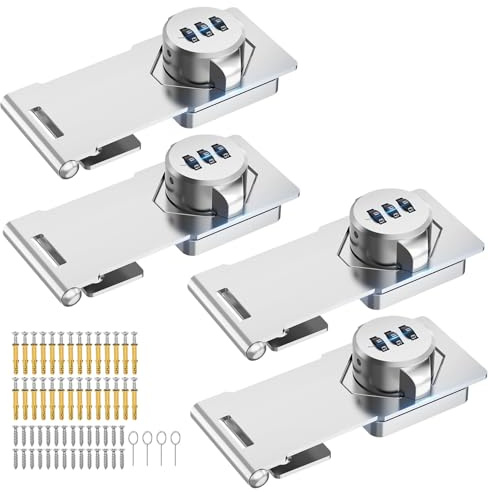 MeBantoo Household Cabinet Password Hasp Locks, Cabinet Locks with Combination, Door Security Slide Latch for Small Barn Doors, Bathroom, Outdoor, Garden (4 Pack Silver)