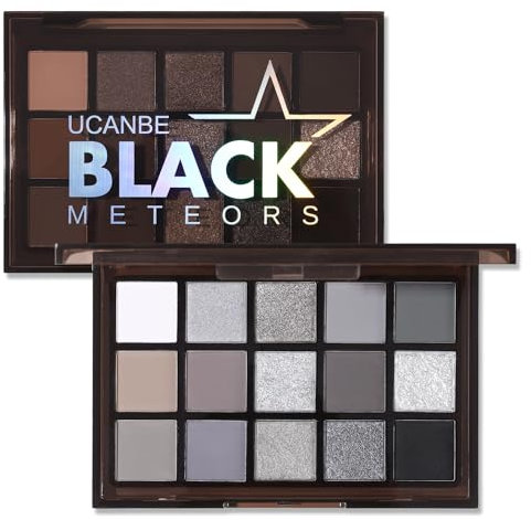 UCANBE Fard à Paupières Noir 15 Couleurs,Palette Maquillage Yeux Shimmer Matte Longue Durée - Palettes de Maquillage Hautement Pigmentées(Black Meteors)