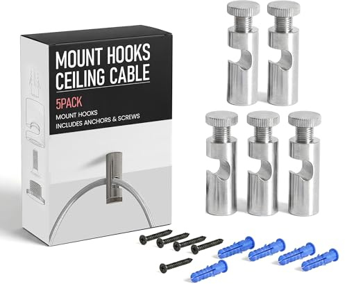 LEDSone 5 Pcs Ceiling Cable Mount Hooks for Swag Chandelier & Spider Light | Minimalist Cord Keeper Easy Fit Metal Hooks with Screws for Pendant Light Cable, Ceiling Hanging Palnt Holders