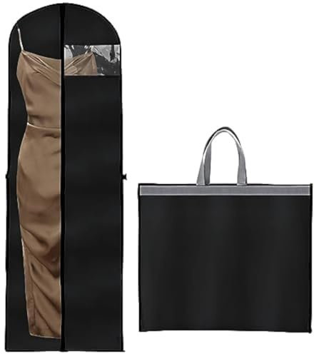 Premium Kleidersack, Schwarz Anti-Staub Kleidersäcke 180x60 CM, Kleidersack Anzug mit Tragegriff, Faltbare Atmungsaktive Anzugtasche für Brautkleider, Abendkleider, Lange Mäntel, Anzug, Kleid
