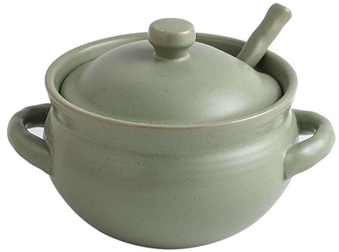 TYMYYS Schüssel Mit Deckel, Suppentassen Mit Henkel,suppenschüssel Mit Griffen, Bouillonbecher, Cremesuppenschalen Porzellan, Keramikschale-grün-16x10cm, 1000ml