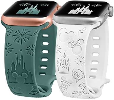 BEEXI 2 Pack Cartoon Engraved Breathable Strap Compatible with Apple Watch
