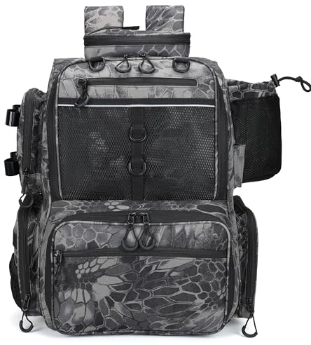 Rabjen Fishing Tackle Backpack with Rod Holders, Bottle Holder, Storage Bag Store Fishing Gear