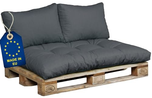NYVI Palettenkissen Set NYVILounge - Wasserabweisend & UV-fest - Premium Outdoor Palettenauflagen - 3-teiliges Set 1x Sitzkissen 120x80 cm & 2X Rückenlehne 60x40 cm - DIY Paletten Lounge - Anthrazit