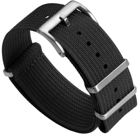 WatchGecko Bracelet de montre en nylon Ridge, noir, 20 mm