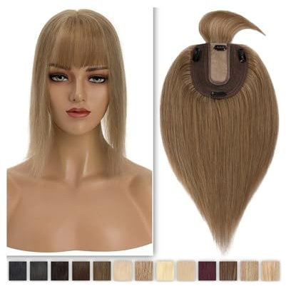 Haartopper für Frauen Glattes Haar-Topper for Frauen, 25,4–45,7 cm, Echthaar-Toupet mit Pony, 10 x 12 cm, Seidenbasis, Clip-in-Teile for glattes indisches Haar for dünner werdendes Haar Haarteil ( Siz