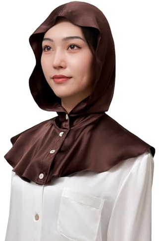 LilySilk Damen Reine Seide Balaclava-Stil Nachtmütze Schlafmütze mit Knopfverschluss und Plissee-Saum, Seidenhaube zum schlafen für Guten Schlaf und bessere Haut und Haare,Braun