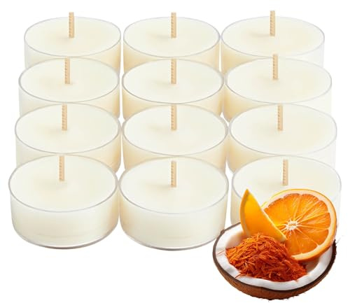 PartyLite Set of 12 Tea Lights Candles, Creamy Coconut Milk with Orange Flower Scent, Aromatherapy Scented Candles Gift Set, Up to 4 to 6 Hours Burn Time