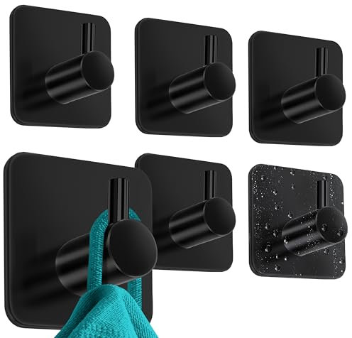 4smile Handtuchhaken ohne Bohren, 6er Set - Edelstahl Handtuchhalter schwarz ohne Bohren, Klebehaken wasserfest rostfrei, belastbare Handtuchhaken - Haken selbstklebend als Badezimmer Handtuchhalter