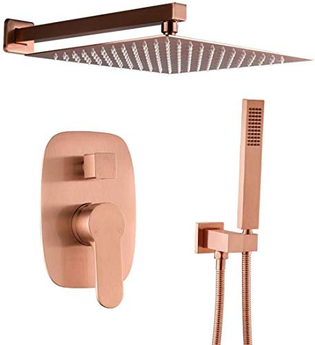 Wandmontage Luxus Messing Roségold Regendusche System Mischbatterie mit 10 Zoll Regenduschkopf Set-Wand