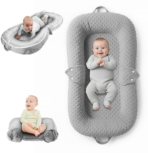 Baby Lounger Pillow : 2-in-1 Infant Lounger for Newborn 0-48 Months, Portable Tummy Time Mat for Home and Travel, Breathable & Soft Baby Seat for Baby, Babies Essentials Gifts