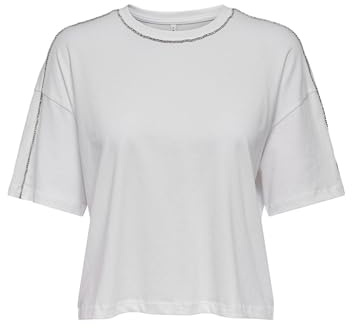 Onlcheri Life S/S O-Neck Boxy Top JRS, Blanco Brillante, M