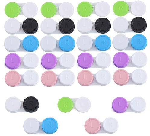 TRMFUSA 25 Pieces Contact Lens Containers, Contact Lens Storage Box, Contact Lens Soak Box, Contact Lens Care Box, Portable Travel Contact Lens Case (Blue, Black, Pink, Green, Purple), Blue, black,