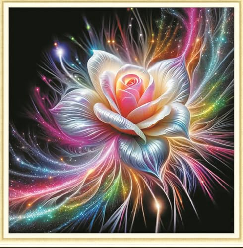 Meecaa Kreuzstich-Set, 11-fädig, geprägt, Blumen-Rosen-Stickset mit Zubehör, vorgedruckt (36 x 36 cm) (Blume)
