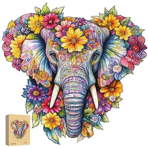 Holzpuzzle Erwachsene, Elefant Einzigartige Holz Puzzle, Tierform Wooden Puzzle Mit Geschenkbox 165pcs-M-29.3 * 28.7 cm