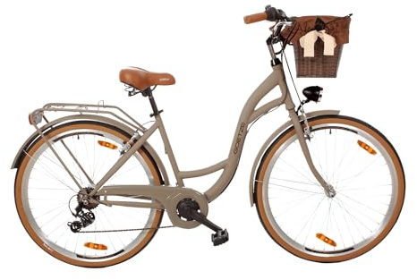 Goetze Mood Damenrad 28 Zoll, 7-Gang mit Korb | Tiefeinstieg, Shimano-Antrieb, V-Brakes, LED-Beleuchtung, Reflektoren, komplett ausgestattet