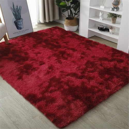 Highdi Tapis de Salon à Poils Longs Couleur Unie Grand Tapis de Chambre Doux et Moelleux Antidérapant Confortable Shaggy pour Chambre Salon Couloir, Nordic (Rouge,160x200cm)