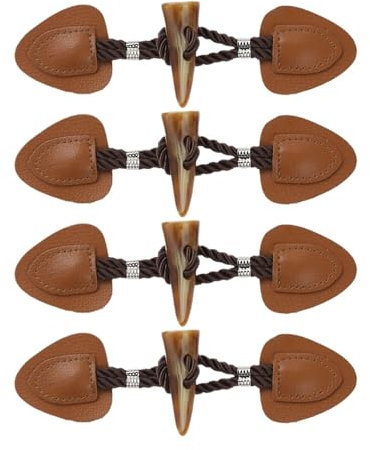 QWFVHJ Lederknöpfe, Dufflecoat-Knebelknöpfe, 4 Paar Knebelknöpfe, Vintage-PU-Leder, Horn-Knebel-Strickjacke(Brown)