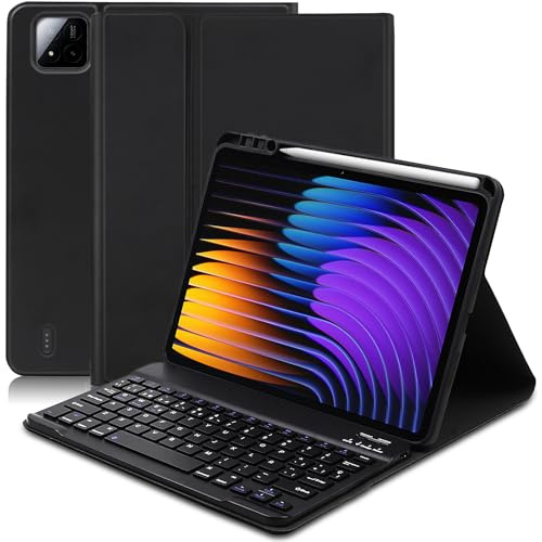 Étui avec clavier pour Xiaomi Pad 7/7 Pro, espagnol Ñ Ultra Slim Clavier avec fente de crayon, magnétique amovible sans fil Bluetooth pour Xiaomi Pad 7/7 Pro 11,2 2025, noir