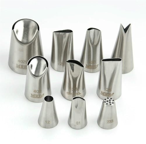 10PCS Stainless Steel 18/8 Cake Decoration Icing Tips DIY Bakeware Pastry Piping Nozzles Set 1PCS Cleaning Brush