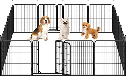 Yaheetech Dog Play Pen, Flat-Top Stakes, 16 Panels, 66x80 cm W/H, Black | Indoor & Outdoor, Single Lock Door, Flexible Layouts, Tool-Free Setup, Camping & Travel, for Puppy, Small and Medium Dogs