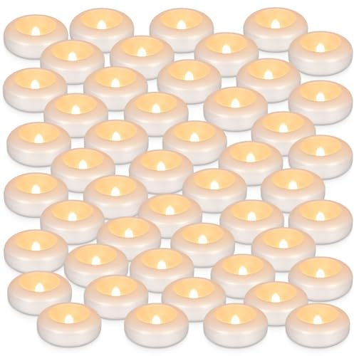 CAKETYCG Set of 48 Waterproof Flameless Floating Tealights, 120+ Hour Warm White Battery Flickering LED Tea Lights Candles - Wedding, Party, Centerpiece, Pool & SPA.