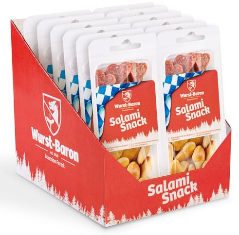 Snack&Snack Herzchen Mix 12x50g, Snack Mix mit Salami Herzchen und Salzgebäck Herzchen, Pausensnack mit Gebäck und Salami