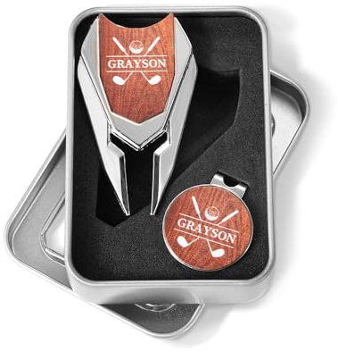 BYFDIY Personalisiertes Golf-Pitchgabel und Ballmarkierungs-Set, magnetisches Design mit individuellem Monogramm, Geschenkset für Golfer