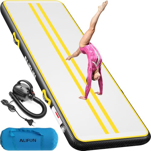 ALIFUN Air Matte Track, 2m/3m/4m/6m Aufblasbar Gymnastikmatte, Turnmatte, Tumbling Matten 10/20cm hoch mit Luftpumpe Geeignet für zu Hause,Fitnessstudio, Training, Cheerleading, Schwimmbad