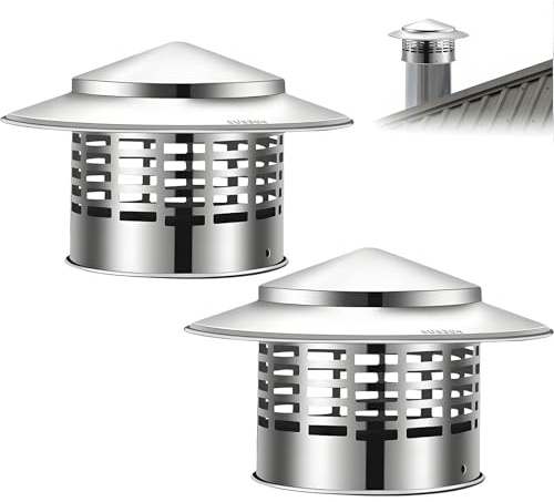 Confezione Da 2Cappellino Per Camino，Comignolo Verticale Per Tetto In Acciaio Inox 304, Comignolo Cappello Per Stufe A Legna O Pellet Caldaie, Tappo Antipioggia 75mm-300mm(220mm/8.7in 2pack)