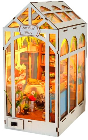 Miniature Book House Kit | Wooden Tiny Greenhouse Book House Kit - Craft Home Decor for Sturdy Room Shelf Drawer Table Classroom Office Living Room School Library Birthday Christmas