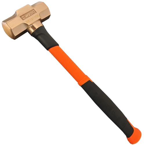 WEDO 1lb(450g) Non-Sparking Sledge Hammer, Spark-free Safety Sledge Hammer with Fiberglass Shaft,Length 310mm,Beryllium Copper,Non-magnetic, Die-Forged,DIN Standard,BAM Standard