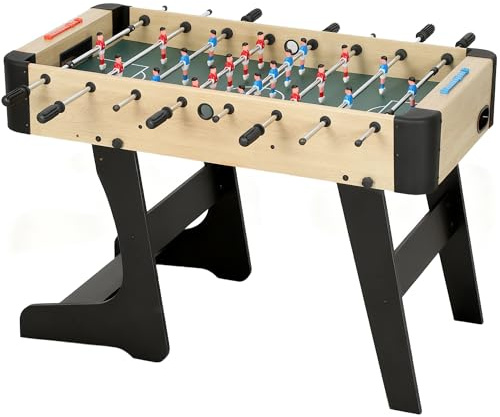 SPORTNOW Futbolín para Niños Plegable, Mesa de Futbolín de Madera con 2 Marcadores, 8 Asas, 22 Jugadores, 8 Barras y 2 Bolas, para 2 a 4 Personas, Adultos, Familias, Fiestas, 118x107,5x78 cm, Natural