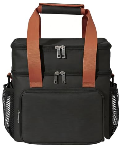 EZZLife 12L Thermal Insulated Dual Compartment Lunch Bag with Strap, Black